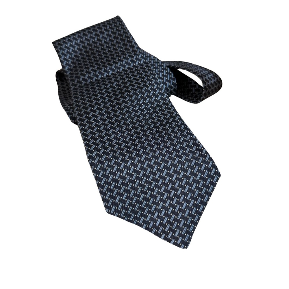 Lauren Ralph Lauren Men’s 100% Silk Blue Black Geometric Luxury Tie Made in USA